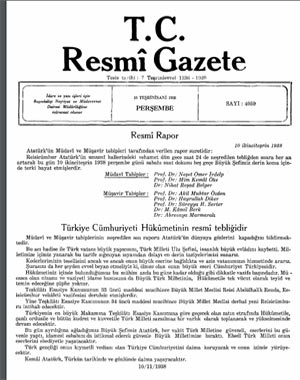 10 Kasım 1938 tarihli Resmi Gazete