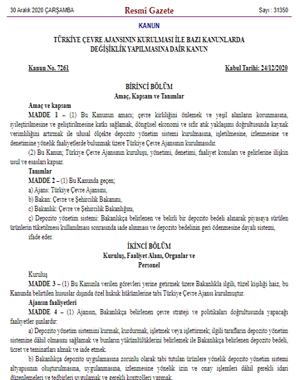 Türkiye Çevre Ajansının Kurulması İle Bazı Kanunlarda Değişiklik Yapılmasına Dair Kanun'un 22.- 30. maddeler arası ve 32.,33.,34. maddeleri bisiklet hakkında - 30 Aralık 2020 Tarihli ve 31350 Sayılı Resmi Gazete