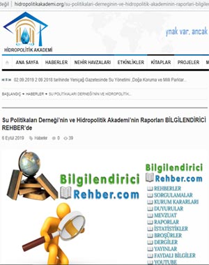 su politikaları derneği’nin ve hidropolitik akademi’nin raporları bilgilendirici rehber’de